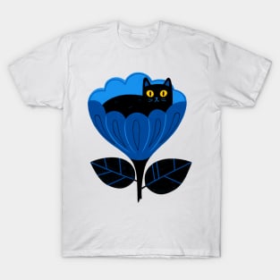 Blue Flower Cat T-Shirt